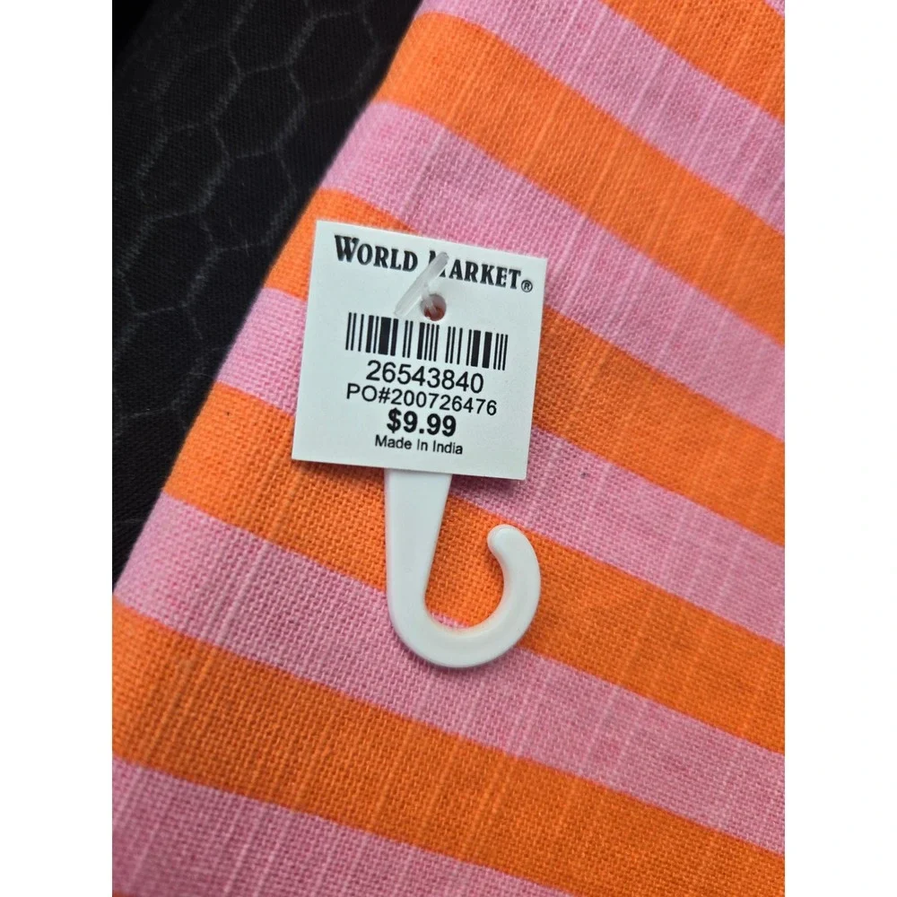 World Market Orange Pink Striped Floral Embroidered Cotton Dish Towel NWT